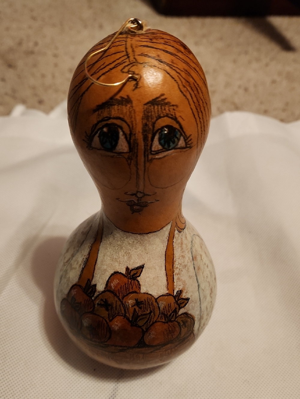 Karenlee Spencer Folk Art Goard Ornament Woman With  Fruit Design 1996-2000